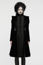 Black Long Puff Sleeves Floral Embroidery Women's Gothic Coat
